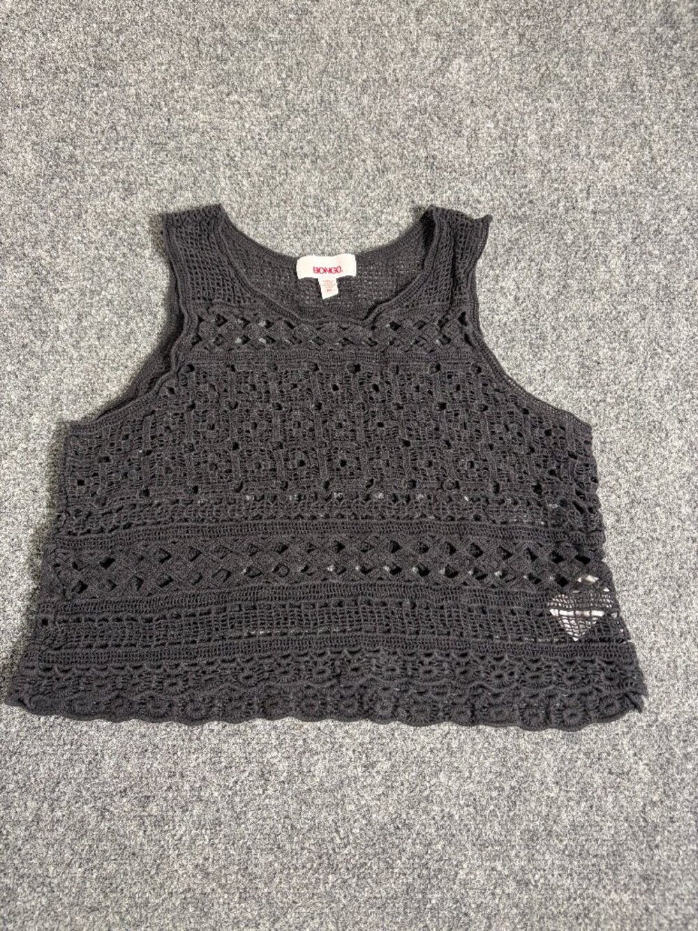 Black Crochet Tank Top Openwork Sleeveless Boho Festival Top Est. M